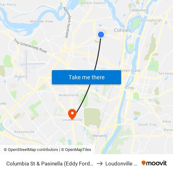 Columbia St & Pasinella (Eddy Ford Nursing Home) to Loudonville NY USA map