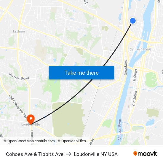 Cohoes Ave & Tibbits Ave to Loudonville NY USA map