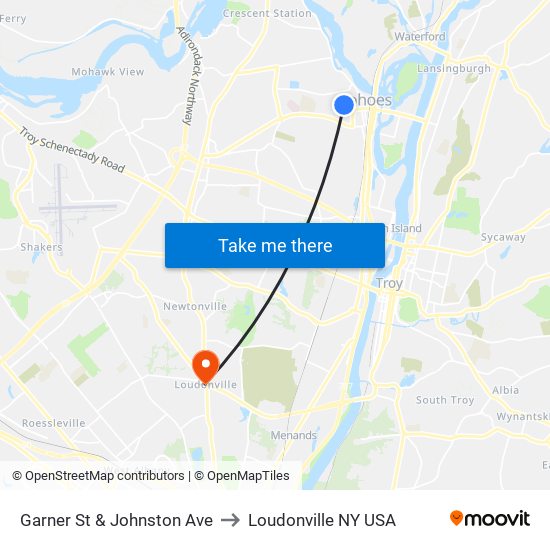 Garner St & Johnston Ave to Loudonville NY USA map