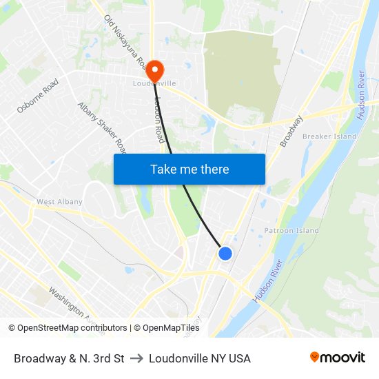 Broadway & N. 3rd St to Loudonville NY USA map