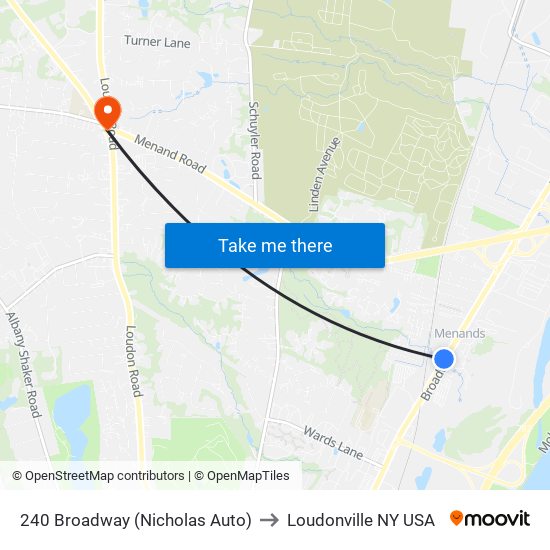 240 Broadway (Nicholas Auto) to Loudonville NY USA map