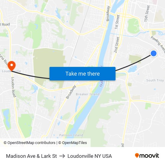 Madison Ave & Lark St to Loudonville NY USA map