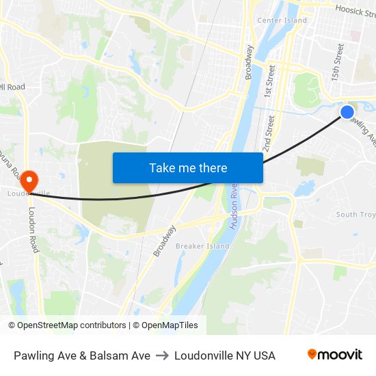 Pawling Ave & Balsam Ave to Loudonville NY USA map