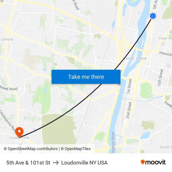 5th Ave & 101st St to Loudonville NY USA map