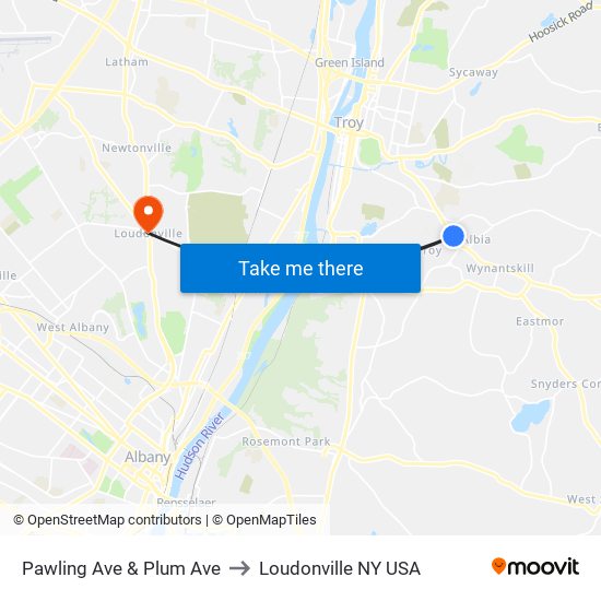 Pawling Ave & Plum Ave to Loudonville NY USA map