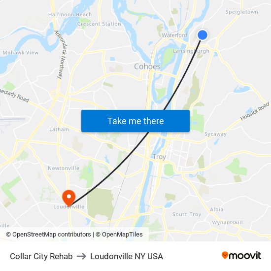 Collar City Rehab to Loudonville NY USA map