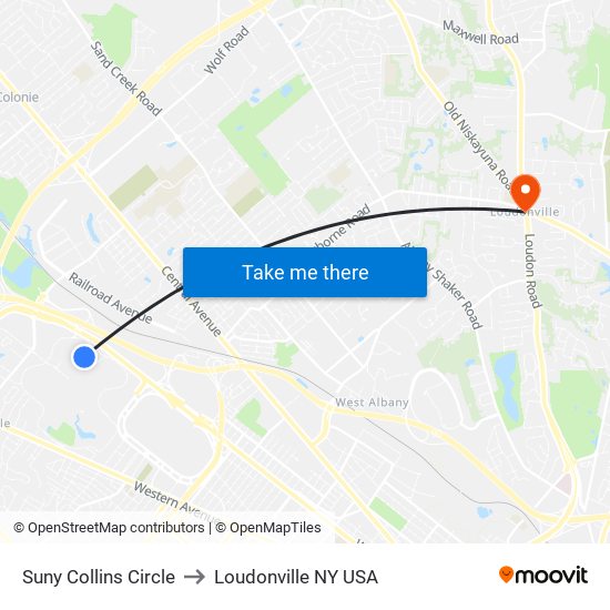 Suny Collins Circle to Loudonville NY USA map