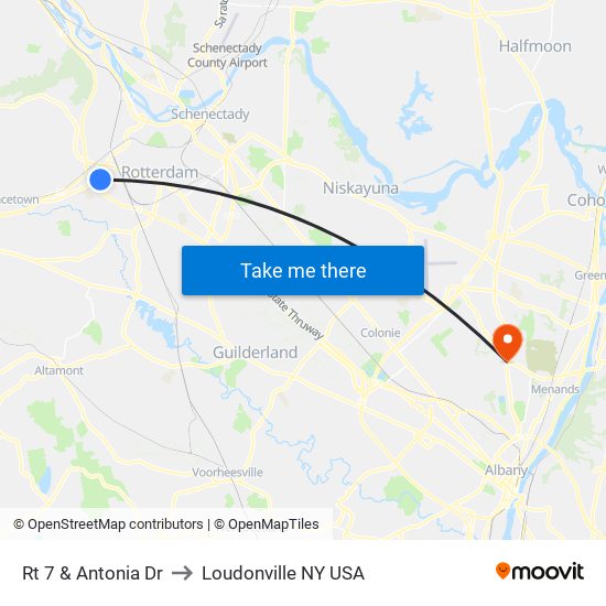 Rt 7 & Antonia Dr to Loudonville NY USA map