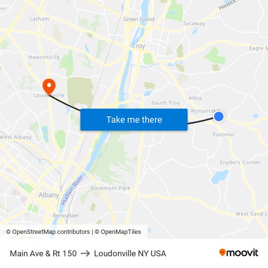 Main Ave & Rt 150 to Loudonville NY USA map