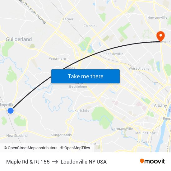 Maple Rd & Rt 155 to Loudonville NY USA map