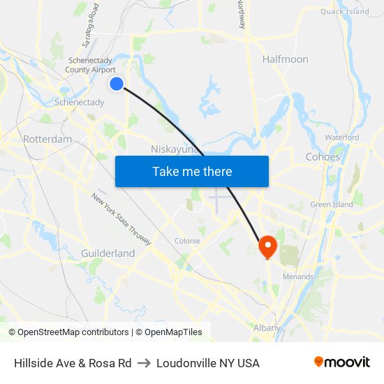 Hillside Ave & Rosa Rd to Loudonville NY USA map