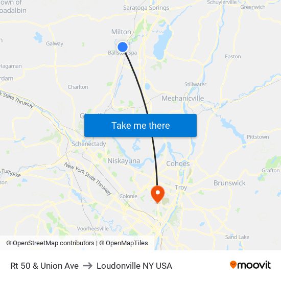 Rt 50 & Union Ave to Loudonville NY USA map