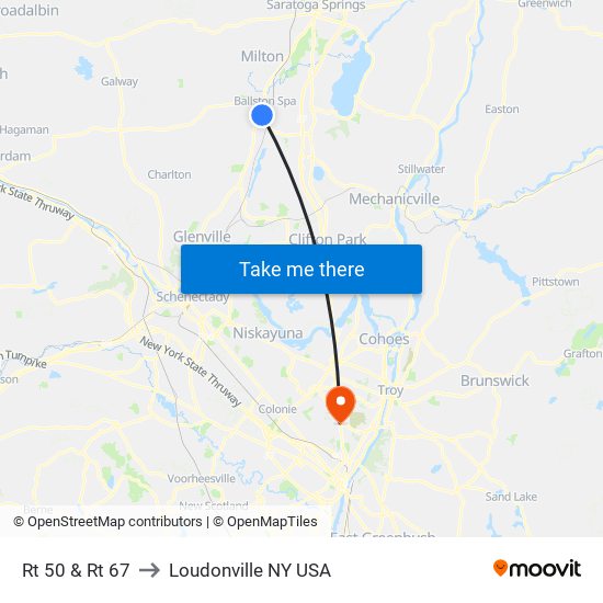 Rt 50 & Rt 67 to Loudonville NY USA map