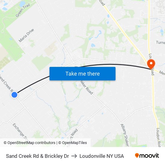 Sand Creek Rd & Brickley Dr to Loudonville NY USA map