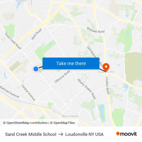 Sand Creek Middle School to Loudonville NY USA map