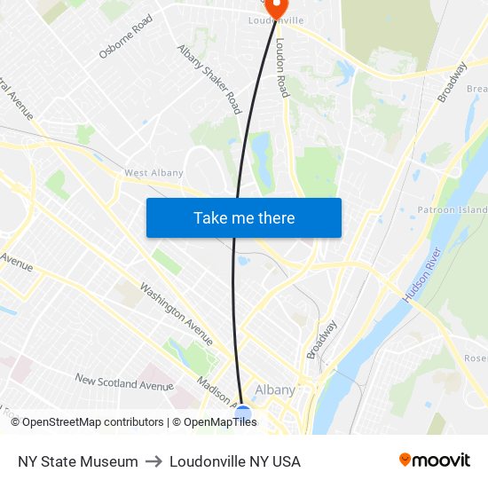 NY State Museum to Loudonville NY USA map