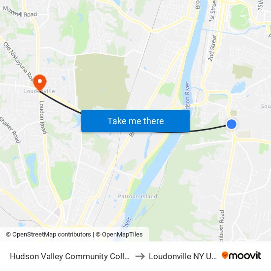 Hudson Valley Community College to Loudonville NY USA map