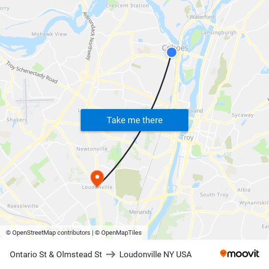 Ontario St & Olmstead St to Loudonville NY USA map