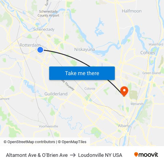 Altamont Ave & O'Brien Ave to Loudonville NY USA map