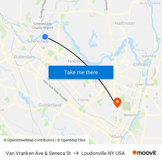 Van Vranken Ave & Seneca St to Loudonville NY USA map