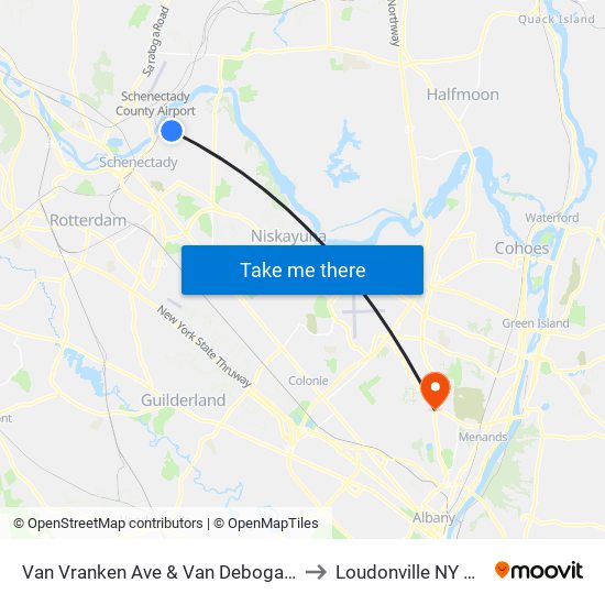 Van Vranken Ave & Van Debogart St to Loudonville NY USA map