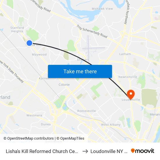 Lisha's Kill Reformed Church Cemetery to Loudonville NY USA map