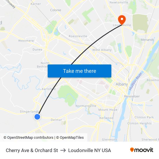 Cherry Ave & Orchard St to Loudonville NY USA map