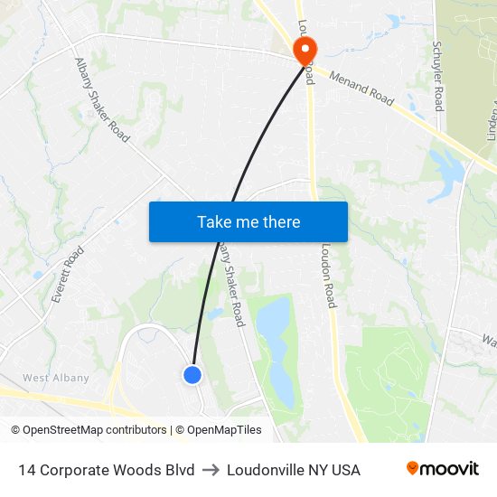 14 Corporate Woods Blvd to Loudonville NY USA map