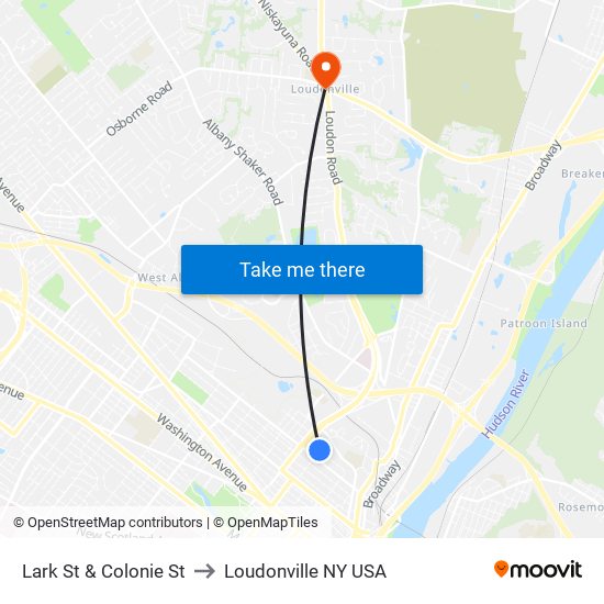 Lark St & Colonie St to Loudonville NY USA map