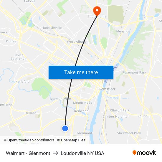 Walmart - Glenmont to Loudonville NY USA map