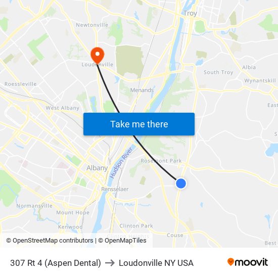 307 Rt 4 (Aspen Dental) to Loudonville NY USA map