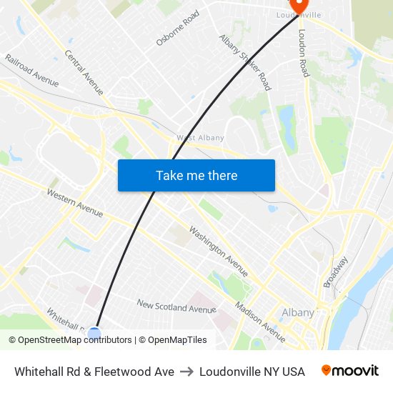 Whitehall Rd & Fleetwood Ave to Loudonville NY USA map