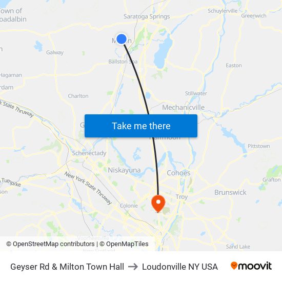 Geyser Rd & Milton Town Hall to Loudonville NY USA map