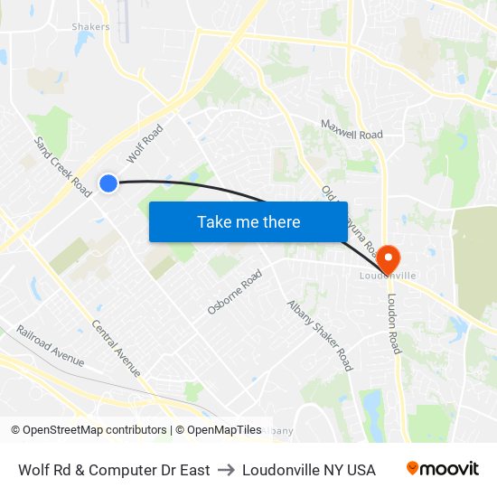 Wolf Rd & Computer Dr East to Loudonville NY USA map