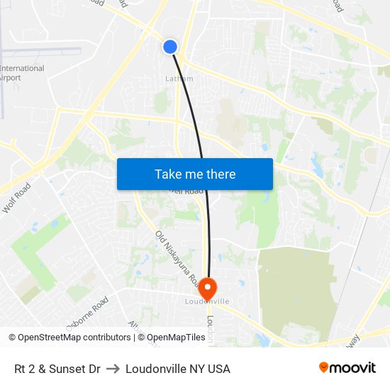 Rt 2 & Sunset Dr to Loudonville NY USA map