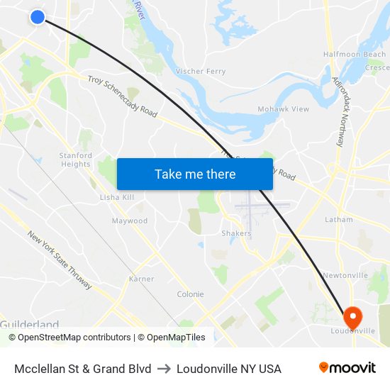 Mcclellan St & Grand Blvd to Loudonville NY USA map