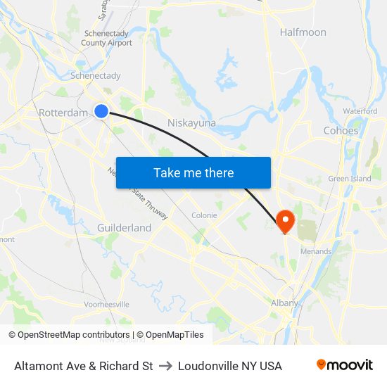 Altamont Ave & Richard St to Loudonville NY USA map