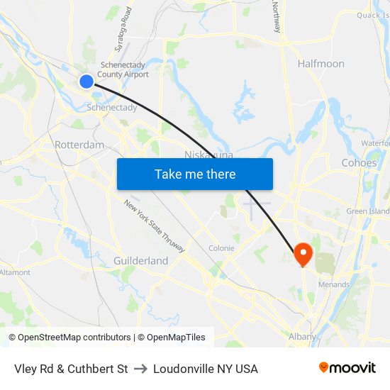 Vley Rd & Cuthbert St to Loudonville NY USA map