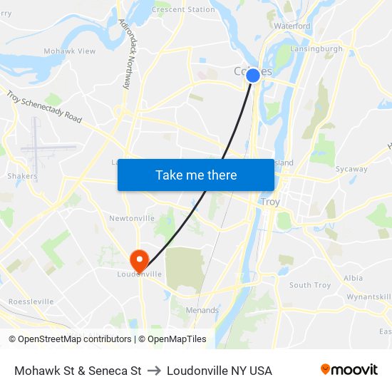 Mohawk St & Seneca St to Loudonville NY USA map