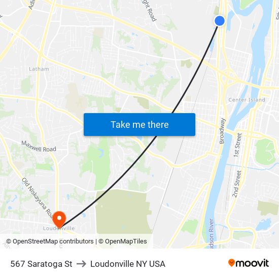 567 Saratoga St to Loudonville NY USA map