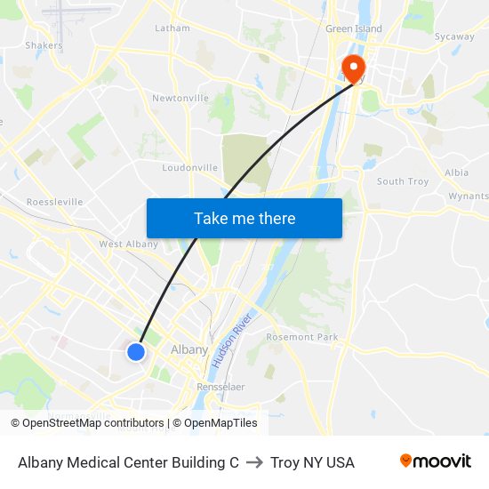 Albany Medical Center Building C to Troy NY USA map