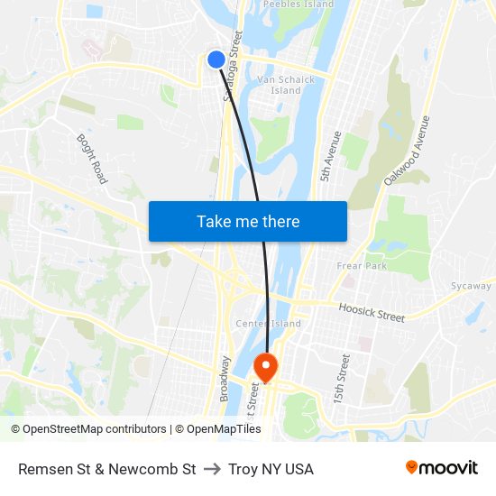 Remsen St & Newcomb St to Troy NY USA map