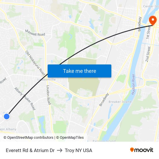 Everett Rd & Atrium Dr to Troy NY USA map