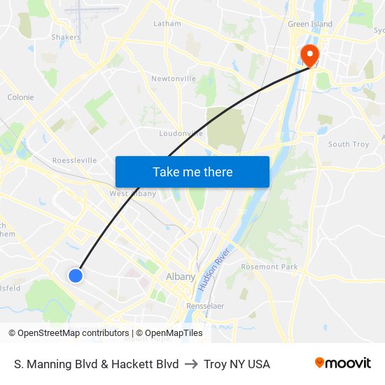 S. Manning Blvd & Hackett Blvd to Troy NY USA map