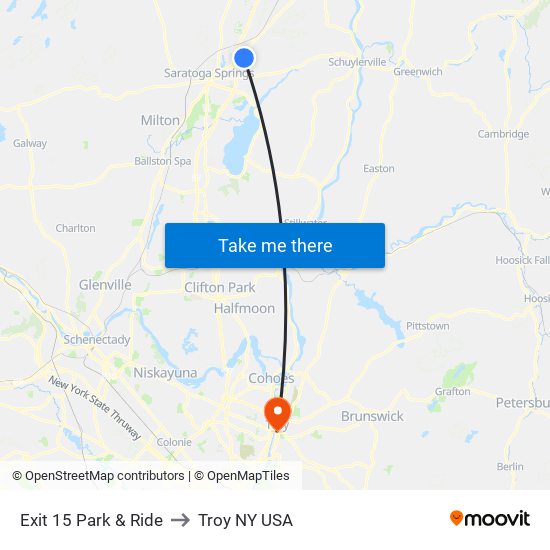 Exit 15 Park & Ride to Troy NY USA map