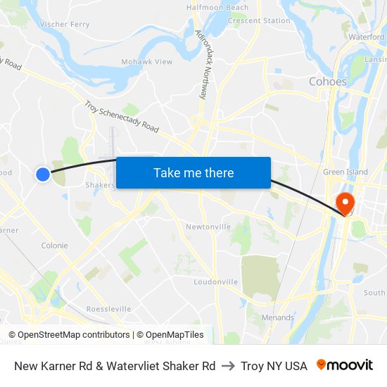 New Karner Rd & Watervliet Shaker Rd to Troy NY USA map