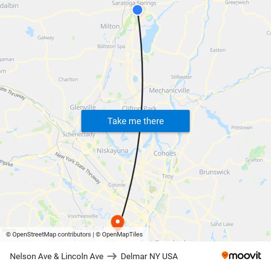 Nelson Ave & Lincoln Ave to Delmar NY USA map