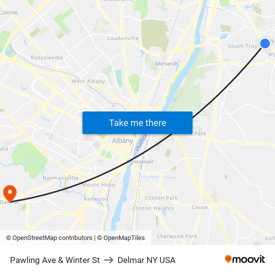Pawling Ave & Winter St to Delmar NY USA map