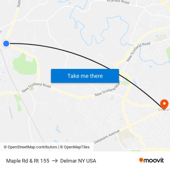 Maple Rd & Rt 155 to Delmar NY USA map