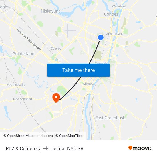 Rt 2 & Cemetery to Delmar NY USA map